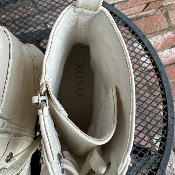 XOXO Gregor Embellished Lug Sole White Combat Boot 8.5M - Picture 5 of 12